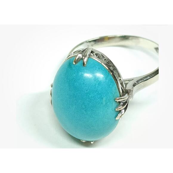 Turquoise 14K White Gold Ring*BEAUTIFUL Statement Ring*Size 6 5/8 - Picture 5 of 6